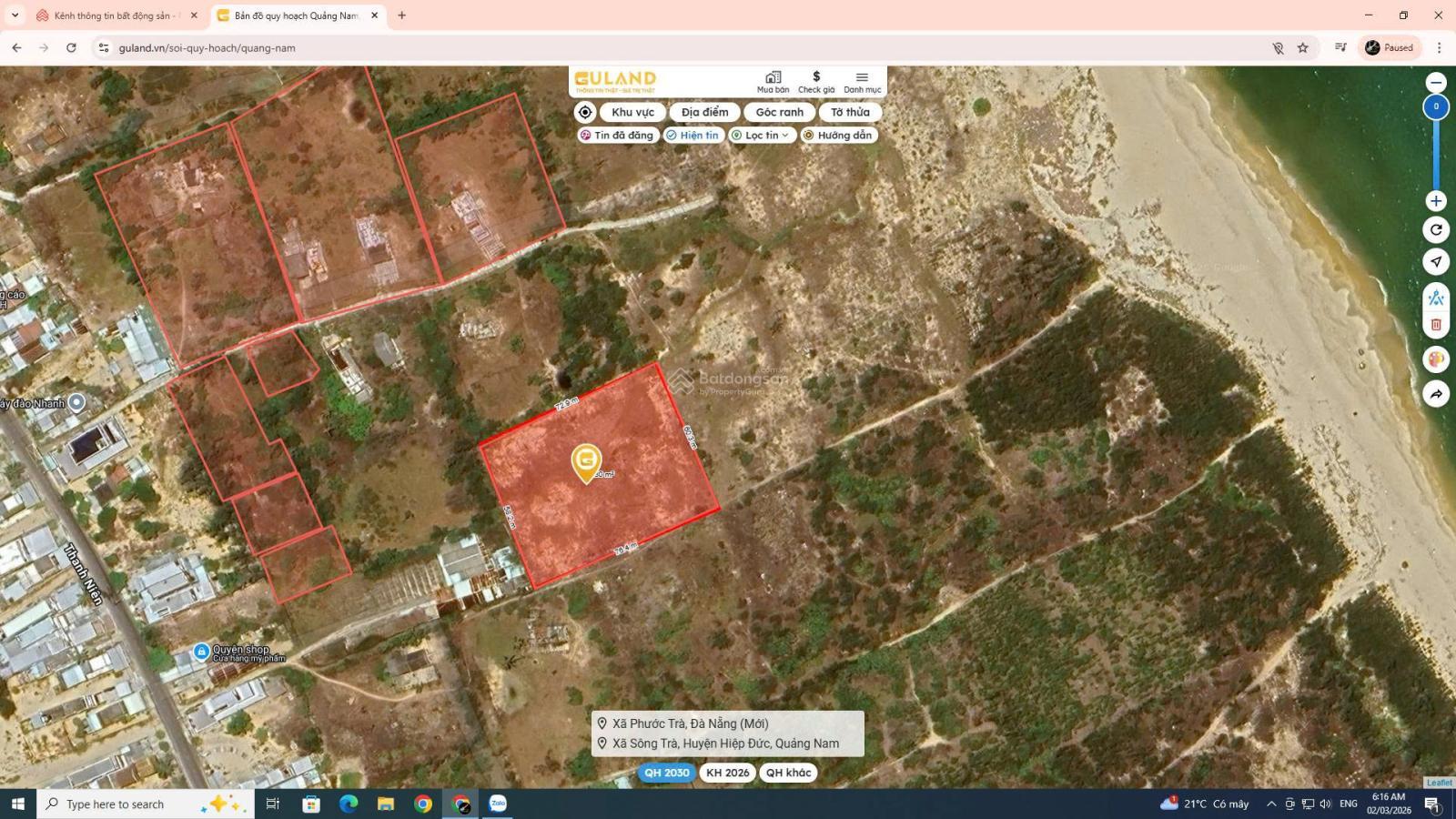 Thăng An 1200m2 có 100% đất thổ cư, 4 mặt tiền đường, cách biển 300m. Lh 0967 486 ***