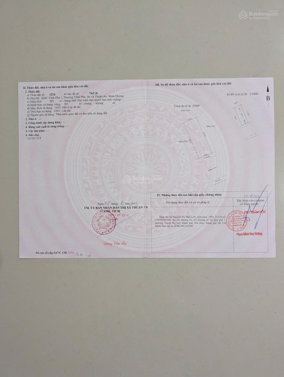 Cần bán gấp đất Vĩnh Phú I, đường 32m, 285m2, 12.5 tỷ, TL Cần bán gấp đất Vĩnh Phú I, đường 32m, 285m2, 12.5 tỷ, TL