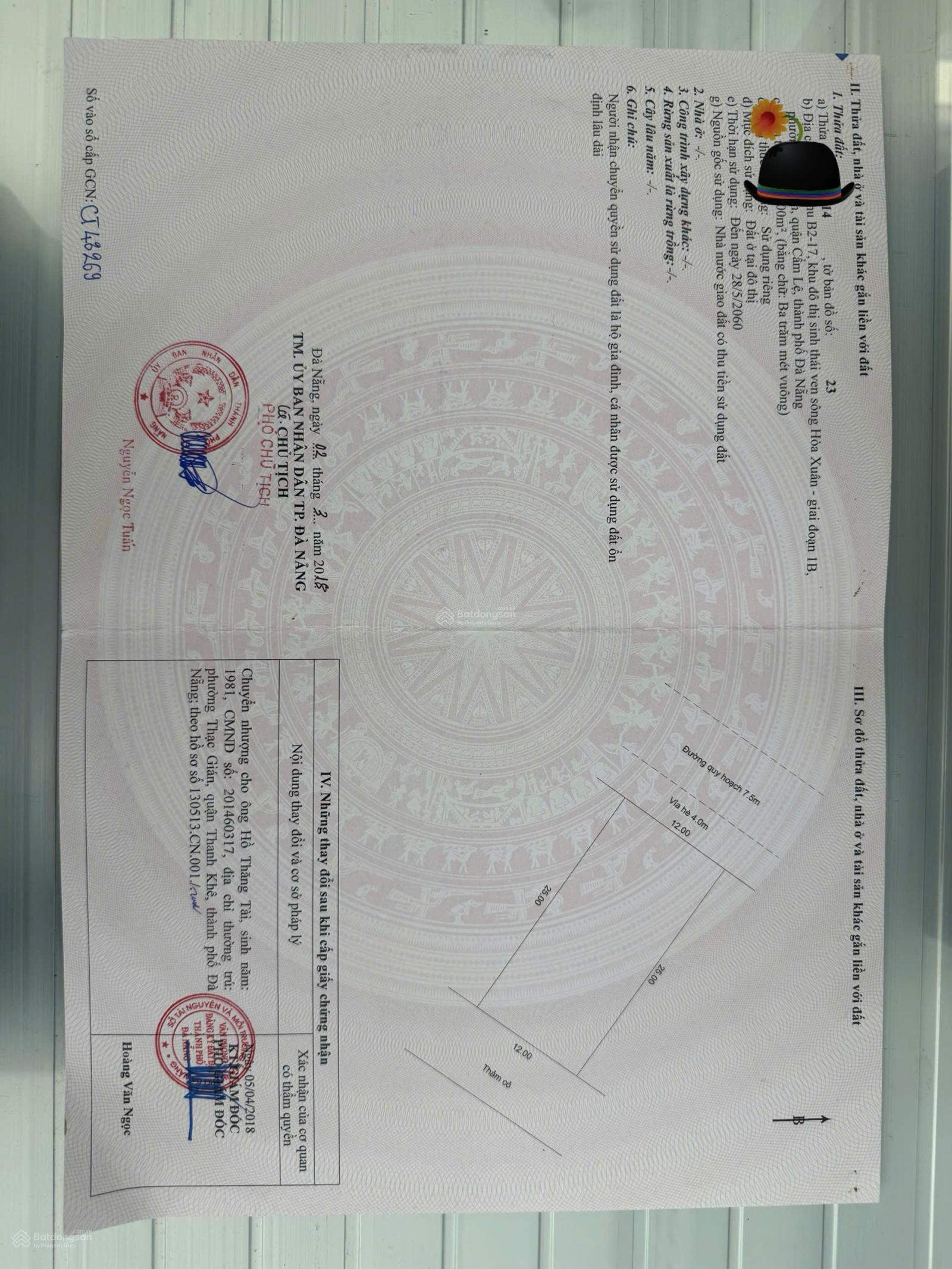 Bán đất biệt thự Euro Village 2 đường Giáng Hương 3 view Kênh, 300m2, khu hòa Xuân