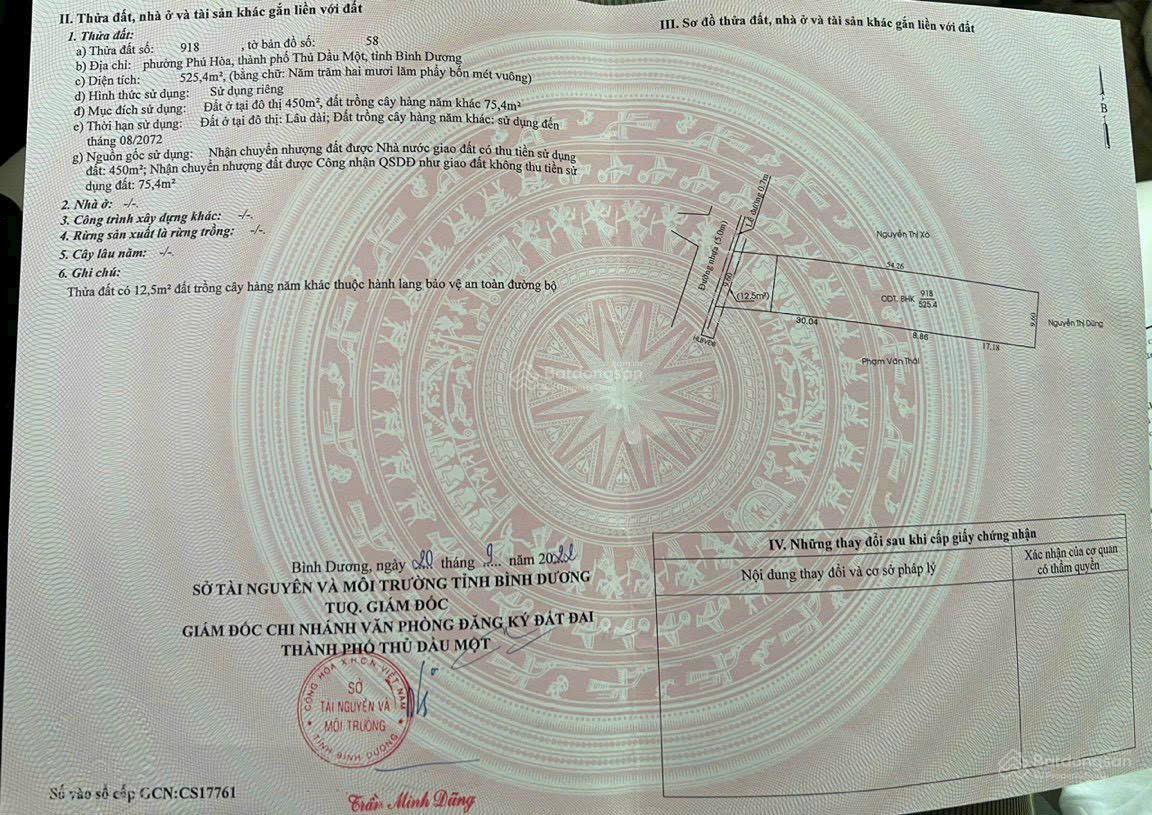 Bán đất Phú Hoà gần vành đai 3 thổ cư gần full hồng