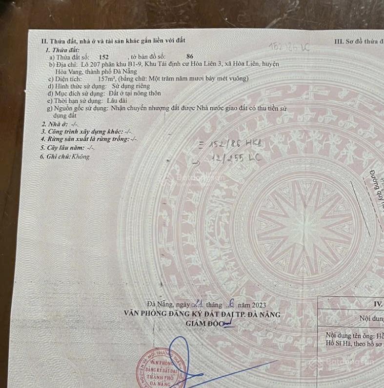 Đất đường 5m5 Hoà Liên 3. Dt : 157m2 ngang 5m. Hướng Tây nam . Zá 3.050