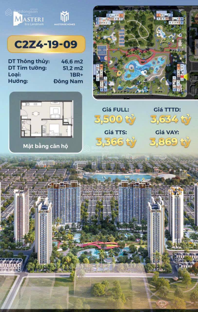 Bán căn hộ 2N cc Masteri Era Landmark, 3,36 tỷ 46,6 m2, giá ưu đãi, uy tín. LH 0962 506 *** e Linh
