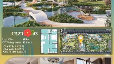 Bán căn Studio 1.9tỷ, 1PN + 1 3.0tỷ, 2PN 3.9tỷ, 3PN 5.6tỷ view hồ 18ha, LH Mr Linh GĐKD: 0973 636 ***