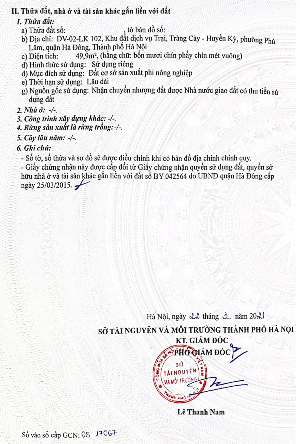 Bán đất dịch vụ Tràng Cày, Huyền Kỳ 50m2, mặt 4.8m, gần vườn hoa. Giá 9,5 tỷ.