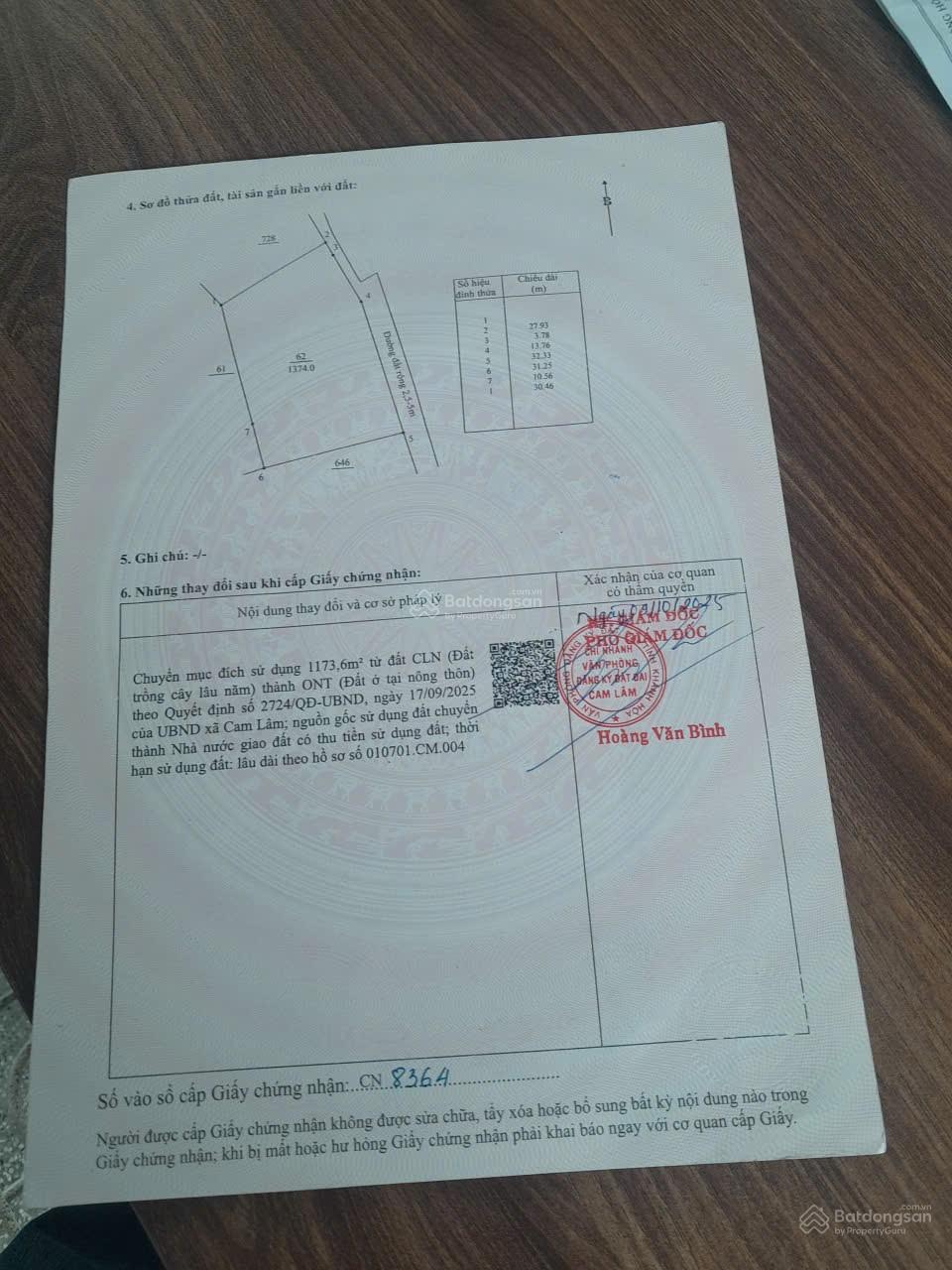 Bán 1374m2 đất ở khu giữ lại gần kề Cam Đức, mặt tiền gần 50m đường bê tông
