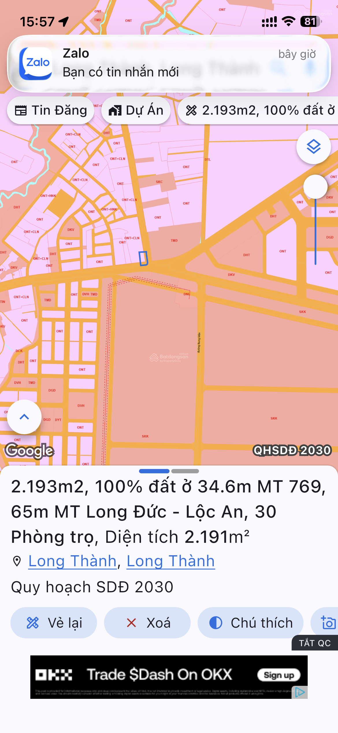 2193m2 full thổ cư 2 mặt tiền đường 769 ngay đầu khu TDC Lộc An và khu D2D Long Thành