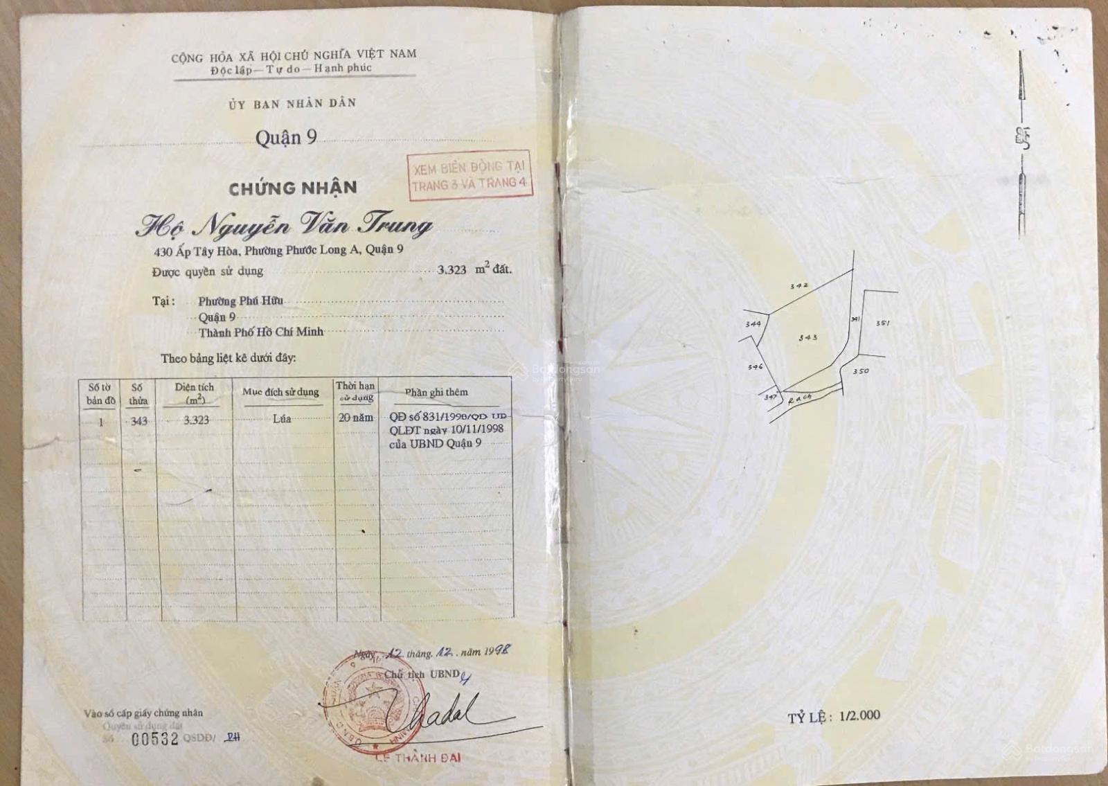 Bán đất mặt tiền Võ Chí Công, 5.739m2, Phú Hữu, Quận 9, TPHCM hiện đang có hợp đồng thuê dài hạn