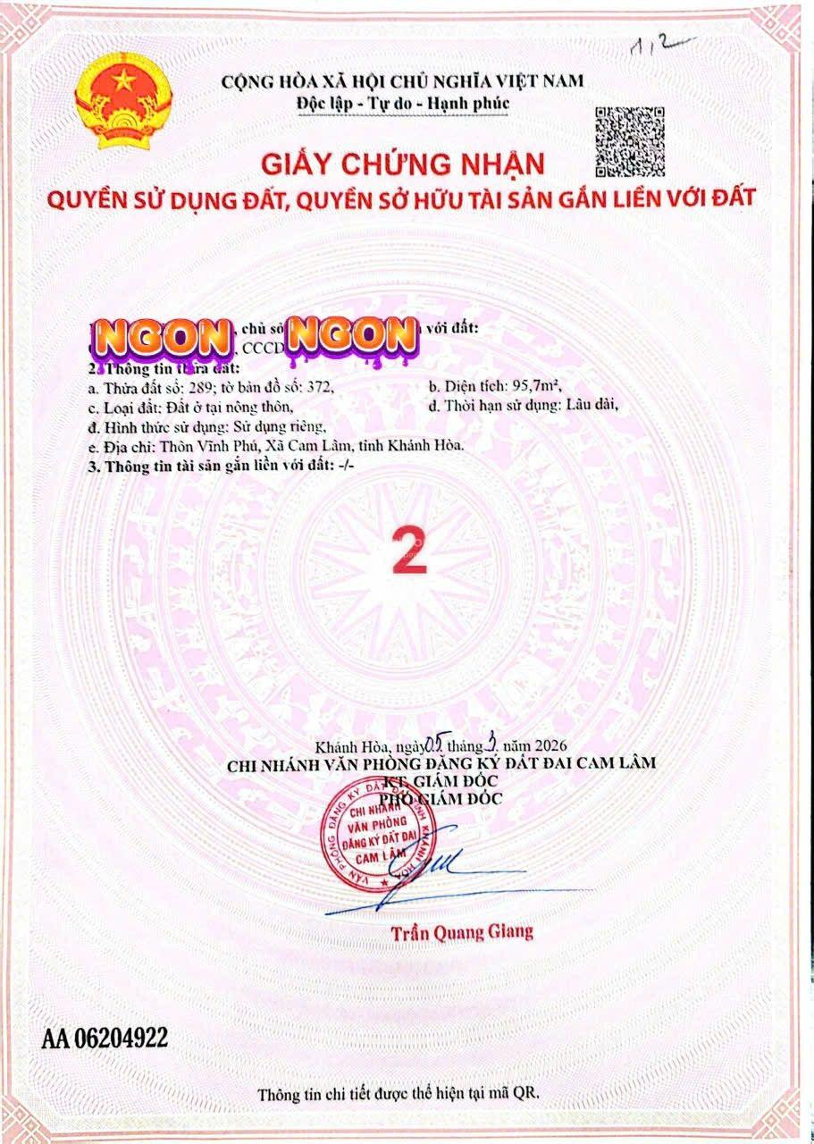 Sót lô giá rẻ 700 triệu/ 100m gần khu CN suối tân, Cam Lâm. LH: 0333 039 ***