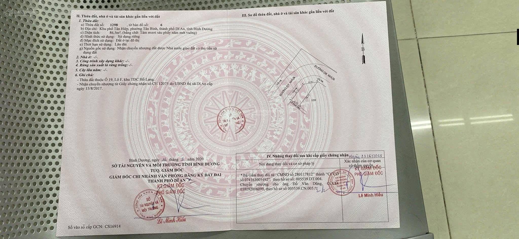 Cần bán lô góc 2 mặt tiền KDC Hố Lang Phường Tân Bình TP Dĩ An