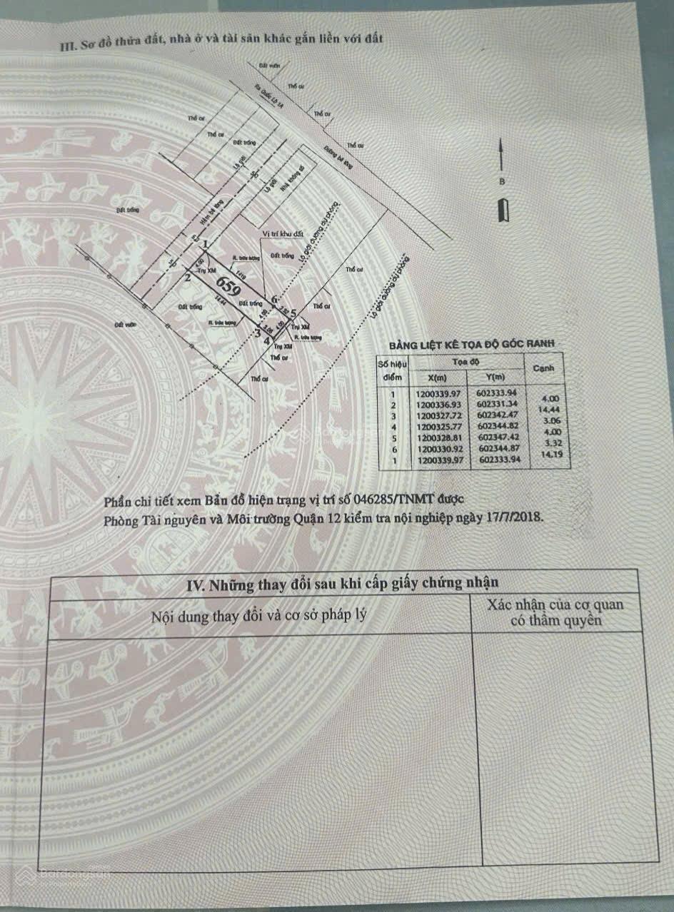 Bán Đất hẻm 92 đường Vườn Lài 70m2 (4 x 17.5), Thổ cư: 57.3m2 giảm còn: 4.32 tỷ