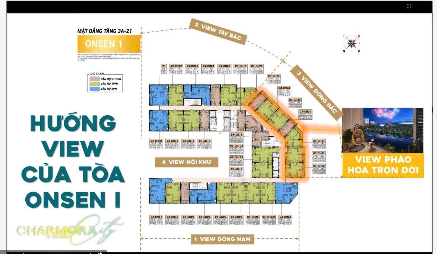 Hiếm cần bán căn view trực diện pháo hoa cực kỳ đẹp toà Osen 1 Charmora City. Giá rất tốt