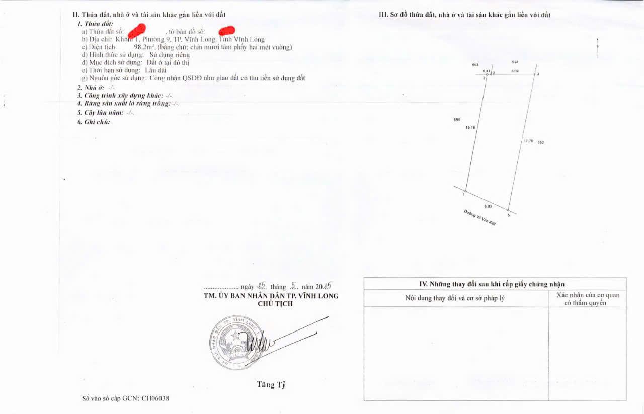 NỀN 98 M2  MẶT TIỀN ĐƯỜNG VÕ VĂN KIỆT, P LONG CHÂU, TỈNH VĨNH LONG