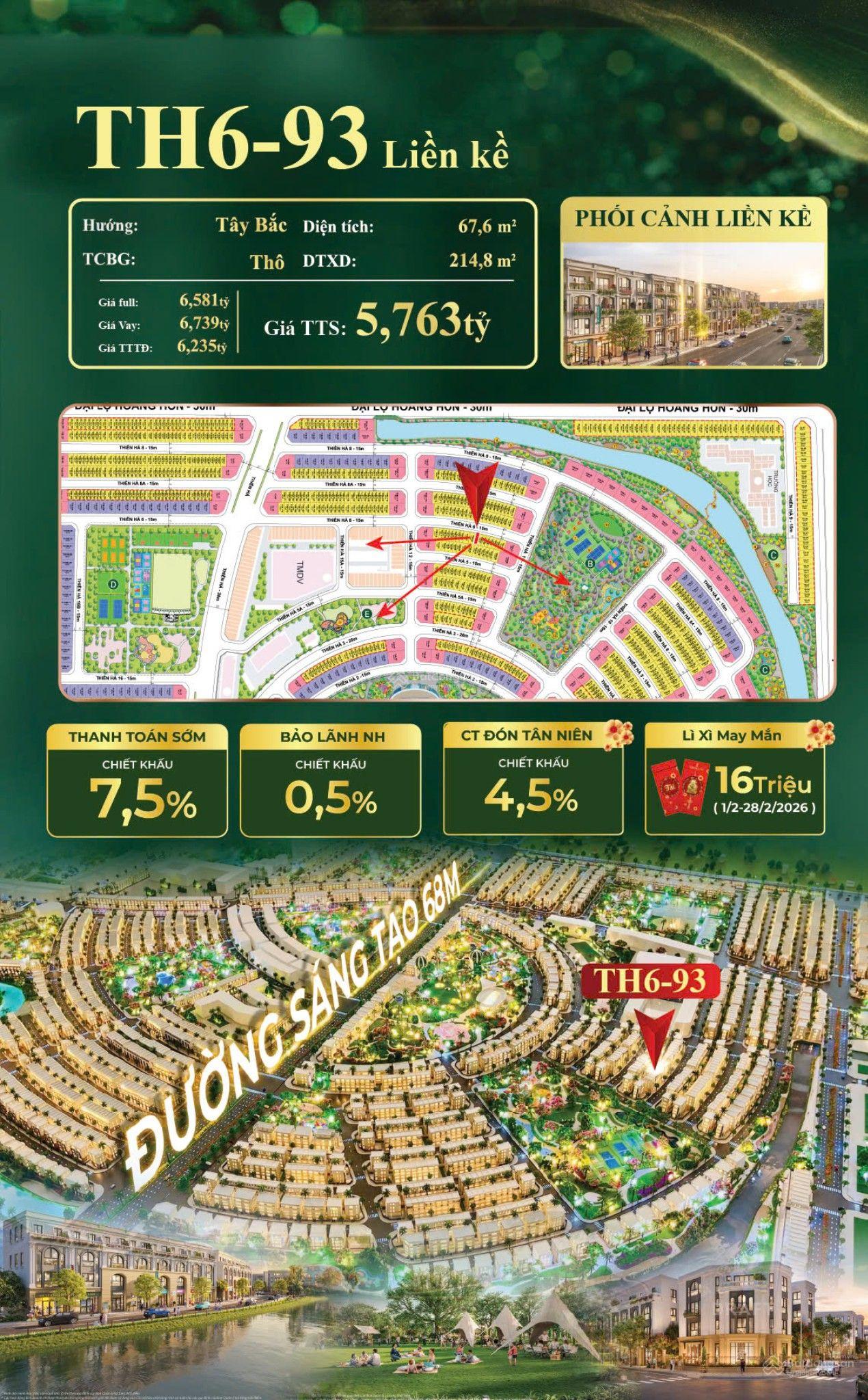 Bán nhà biệt thự Vinhomes Golden City, 5,763 tỷ, 67.6m2, 4PN, 4WC, Tây Bắc