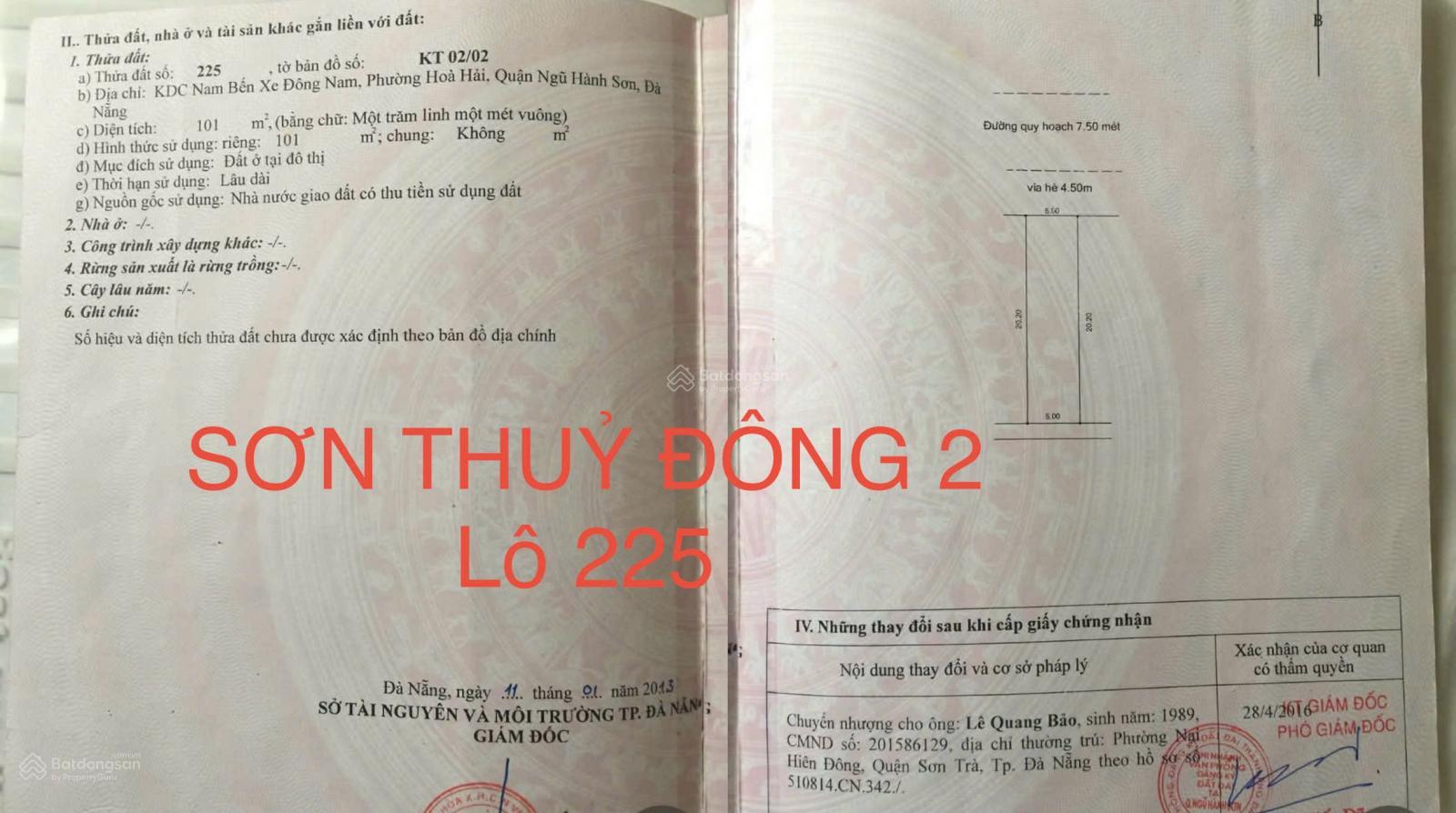 Đất biển Nguyễn đình trân hướng nam đường 7m5 bãi tắm sơn Thuỷ