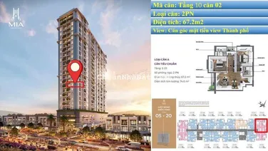 CĂN GÓC 2PN/67.2M2 TẦNG 10 GIÁ 3.424 TỶ MẶT TIỀN NGÔ THÌ NHẬM - MIA