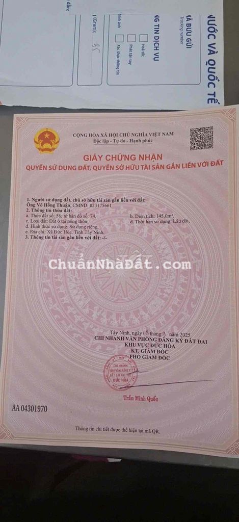 BÁN ĐẤT FULL THỔ CƯ MẶT TIỀN N2 5mx29m