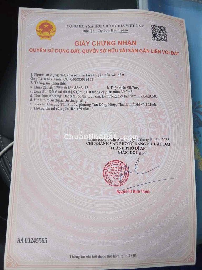 Mặt tiền kinh doanh Nguyễn Thị Tươi dt 90,7m2