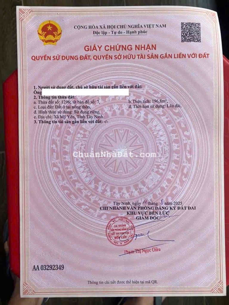 Cần bán lô đất Xã Mỹ Yên - Bến Lức - Long An