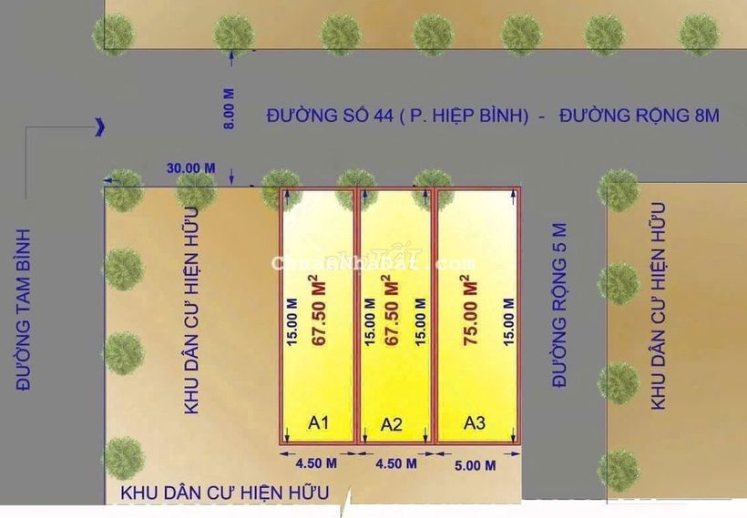 Bán đất 75m2 đường oto Tam Bình p Hiệp Bình Chánh Thủ Đức 6 ty750