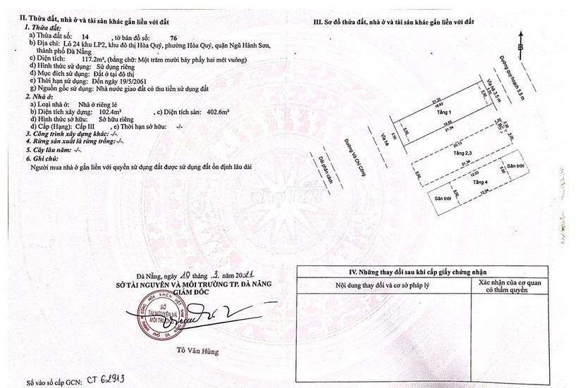 1 căn VIP đất 2 mặt tiền Võ Chí Công + nhà 4 tầng đã có sổ