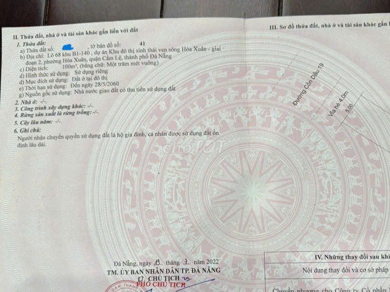 Chính chủ bán đất Cồn Dầu 19, sát đường 10m5 lê sỹ, ko cống,trụ điện