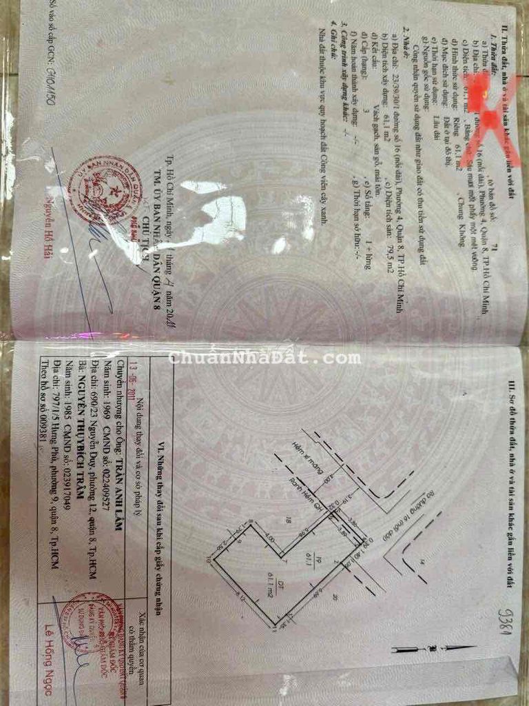 BÁN NHÀ ĐƯỜNG HỒ THÀNH BIÊN P4 Q8, 61M2, 4.4 TỶ