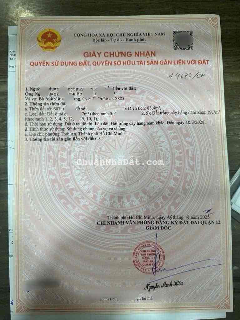 LÔ GÓC 2 MẶTTIỀN THỚIAN Q12  HÀNG5.6m  x 13.5m – n