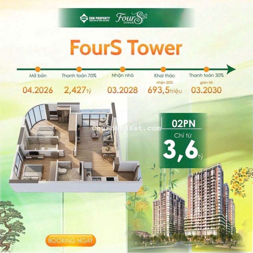 CHÀO BÁN CĂN FOURS TOWER – 2PN: LOẠI CĂN DỄ MUA – DỄ BÁN – DỄ CHO THUÊ