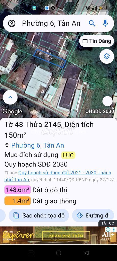 Bán 150m2 đất p6 tân an long an.1 tỷ 1