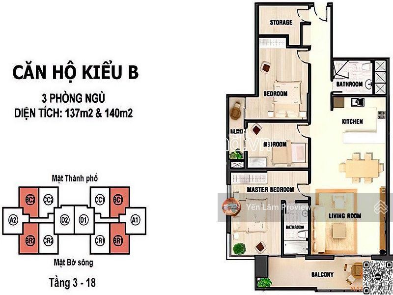 Cho thuê căn hộ River Garden, tầng thấp block B, dt 140m2, 3PN, full nt