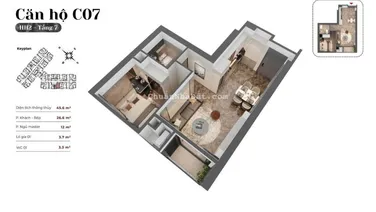 Quỹ Căn Ngoại Giao Duy Nhất 45m 1 ngủ Tháp A Kepler Tower LH 0971 396 ***