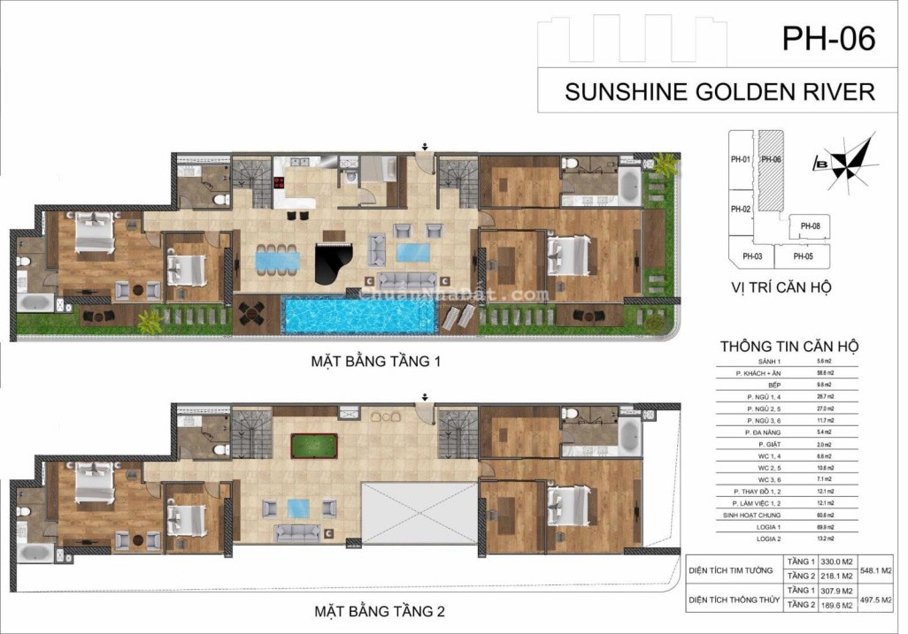 Bán Penhouse Sunshine Golden River, 55 tỷ, 548m2, giá tốt tại Phú Thượng, Tây Hồ, Hà Nội