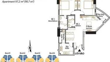 Bán căn 02 phòng ngủ, 97m2 tầng trung, giá tốt nhất, gió mát cả ngày, cam kết giá thật