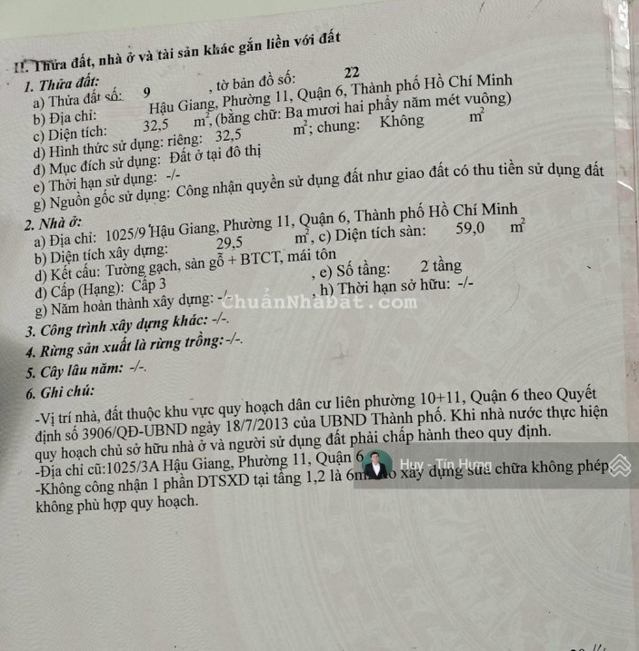 Bán nhà hẻm 1025/ Hậu Giang, 4.5 x 7m, 2 tấm, 3.1 tỷ