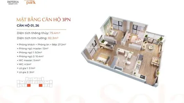 Bán gấp 3PN, 2WC 75m2 G3 không View các cụ giá 5,26 bao phí (trả tiến độ) tại Imperia Sola Park