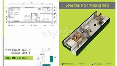 Cho thuê căn 49m2 1pn1wc Green Town Bình Tân block A 5.5tr nt cơ bản
