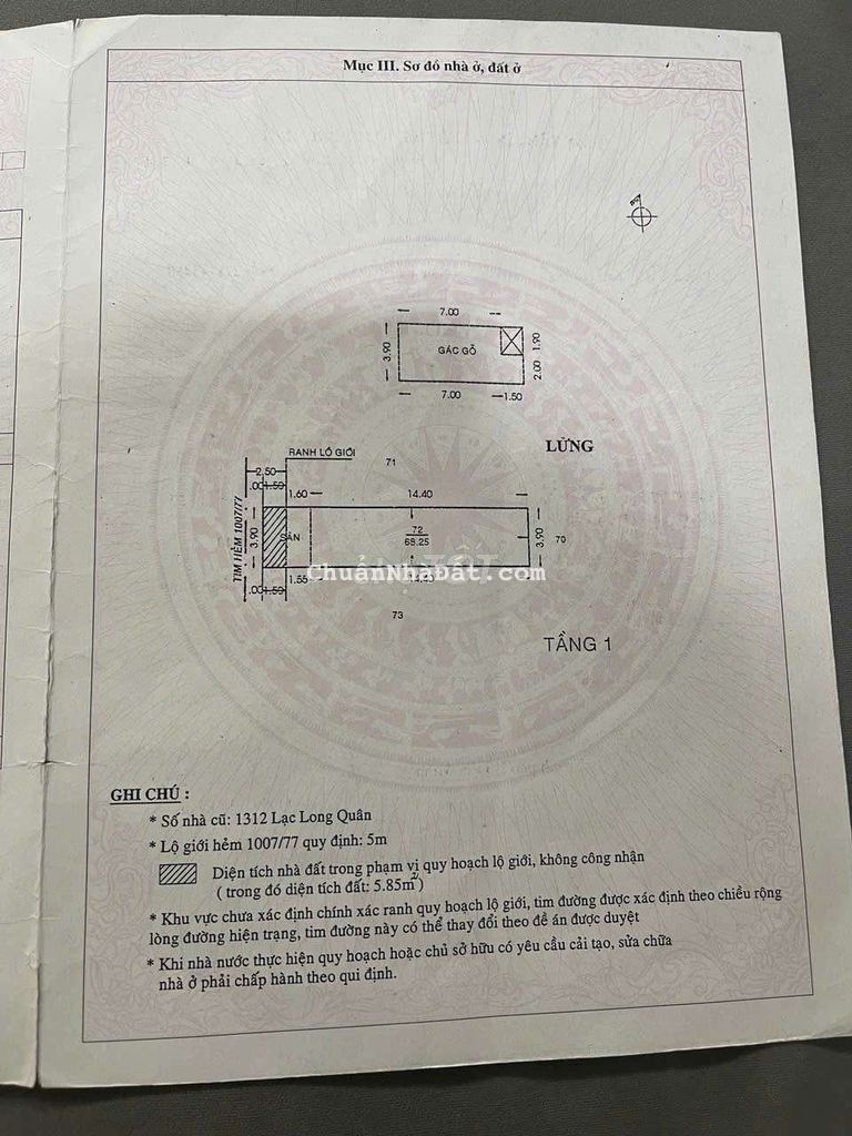 Bán nhà Chính chủ 1007/77/ Lạc Long Quân 4x17 1 lầu